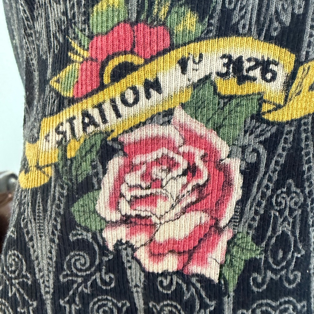 Skinny Minnie Y2K Rhinestone Roses Stretchy T-Shirt Size Large - Picture 4 of 6